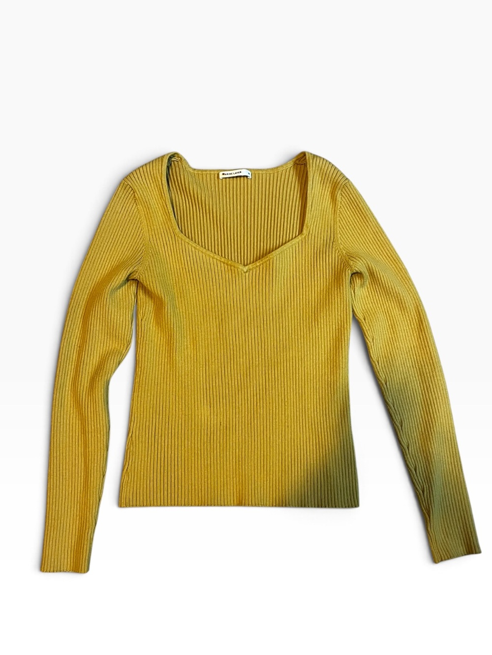 Marine Layer Mustard Ribbed V-Neck Sweater